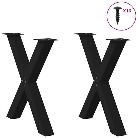 Gambe Tavolo Pranzo A Forma X 2 Pz Nero 80x(72-73) Cm Acciaio - Foto 3