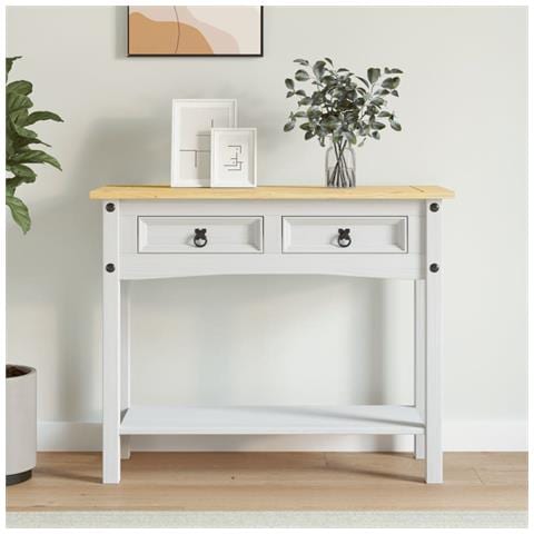 Tavolo Console In Pino Messicano Corona Bianco 90x34,5x73 Cm - Foto 8