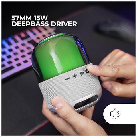 Marsgaming Ms-flow, Altoparlante Bluetooth 5.3 15w, Orbilight Rgb 360°, Driver Deepbass Da 57mm, Microsd, Bianco - Foto 5