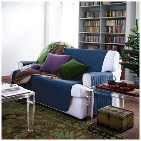 Copridivano Bicolor In Cotone Colore Blu Misura 2 Posti - Foto 1