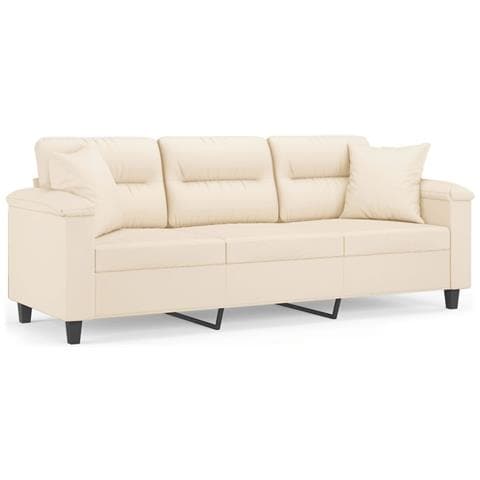 Divano a 3 Posti con Cuscini Beige 180 cm Tessuto Microfibra - Foto 1