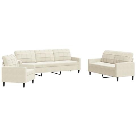 Set di Divani 3 pz con Cuscini Crema in Velluto - Foto 1