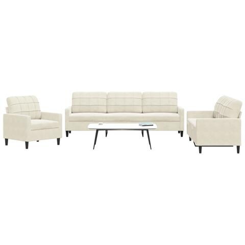 Set di Divani 3 pz con Cuscini Crema in Velluto - Foto 2