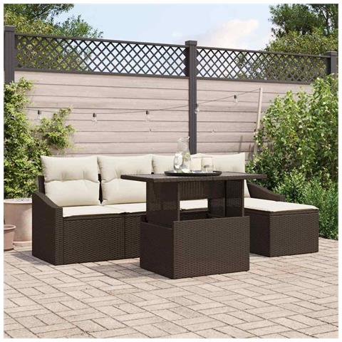 Set da giardino 6 pezzi con cuscini in polyrattan marrone - Foto 2