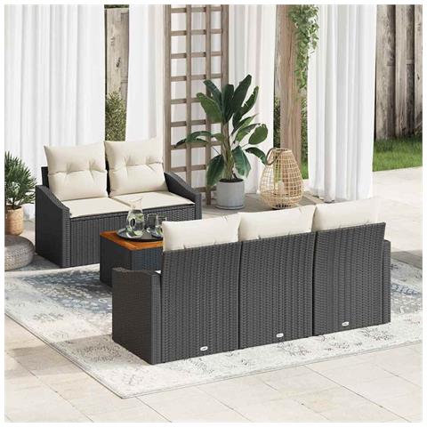 Set di divani da giardino 6 pezzi con cuscini Nero polyrattan acacia - Foto 2
