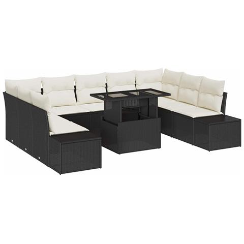 Set di divani da giardino da 10 pezzi con cuscini Rattan nero - Foto 1