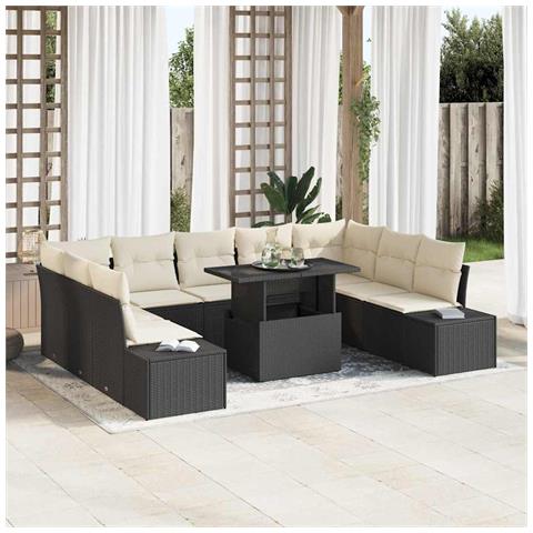 Set di divani da giardino da 10 pezzi con cuscini Rattan nero - Foto 2