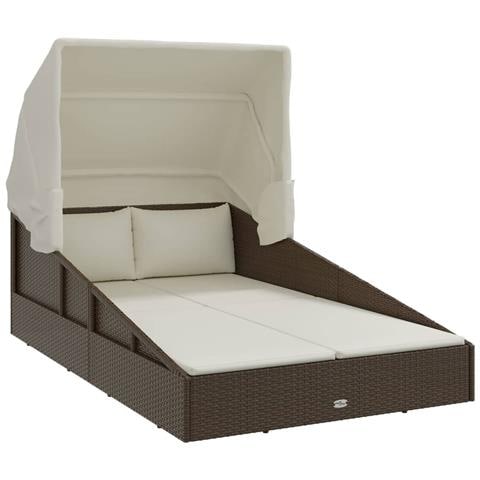 Lettino con Tetto Pieghevole Marrone 200x114x128 cm Polyrattan - Foto 1