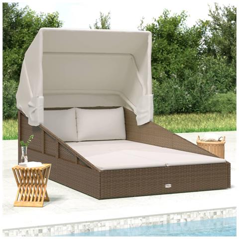 Lettino con Tetto Pieghevole Marrone 200x114x128 cm Polyrattan - Foto 2