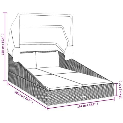 Lettino con Tetto Pieghevole Marrone 200x114x128 cm Polyrattan - Foto 9