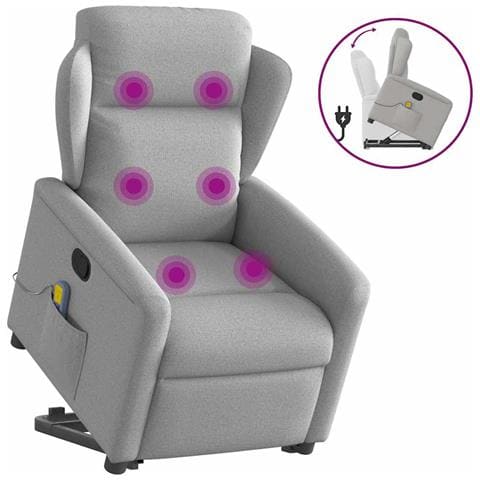 Poltrona Alzapersona Massaggi Reclinabile Grigio Nuvola Tessuto - Foto 1