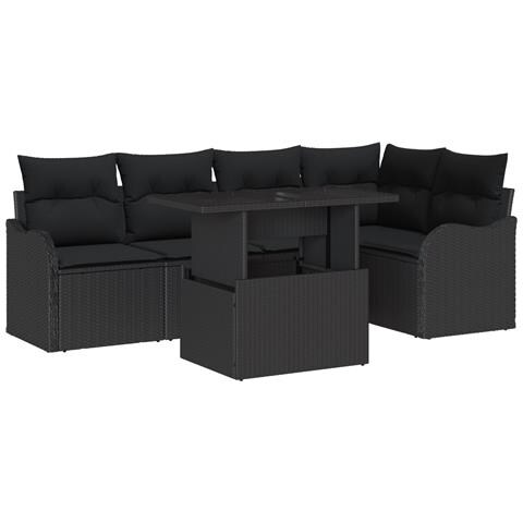 Set di divani da giardino da 6 pezzi con cuscini in polyrattan nero - Foto 1