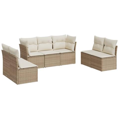 Set Divani da Giardino 7 pz con Cuscini Beige in Polyrattan - Foto 1