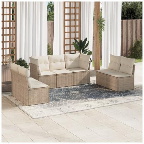 Set Divani da Giardino 7 pz con Cuscini Beige in Polyrattan - Foto 2