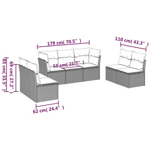 Set Divani da Giardino 7 pz con Cuscini Beige in Polyrattan - Foto 3