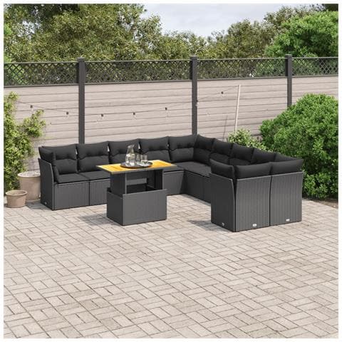 Set Divani da Giardino 11 pz con Cuscini in Polyrattan Nero - Foto 2