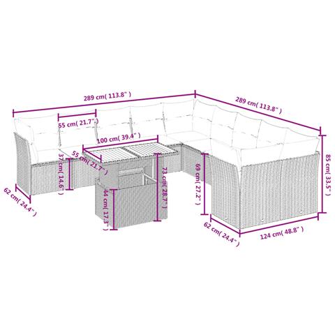 Set Divani da Giardino 11 pz con Cuscini in Polyrattan Nero - Foto 3