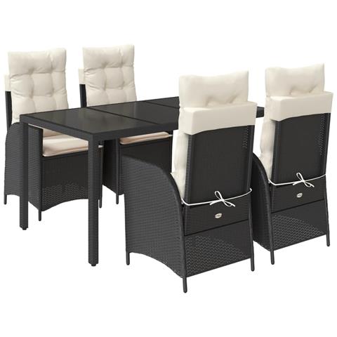 Set da Pranzo da Giardino 5 pz Nero con Cuscini in Polyrattan - Foto 1