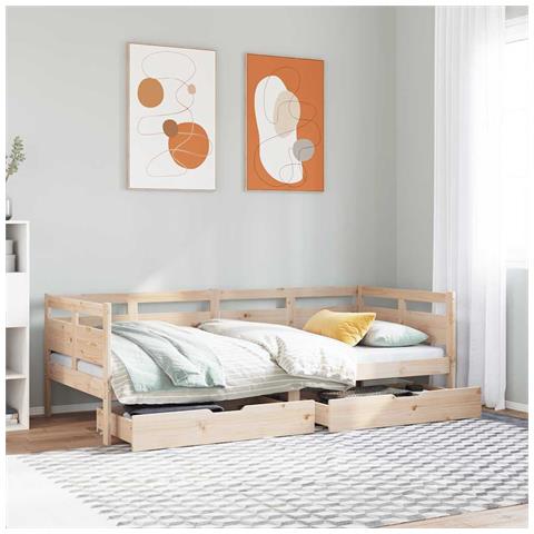 Dormeuse con Cassetti 90x190 cm in Legno Massello Pino - Foto 2