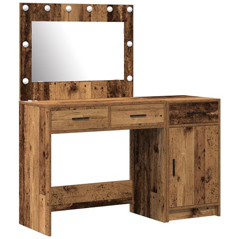 Set di Tavolo da Trucco 2 Pezzi con LED in Legno Vecchio e Legno Ingegnerizzato - Foto 1