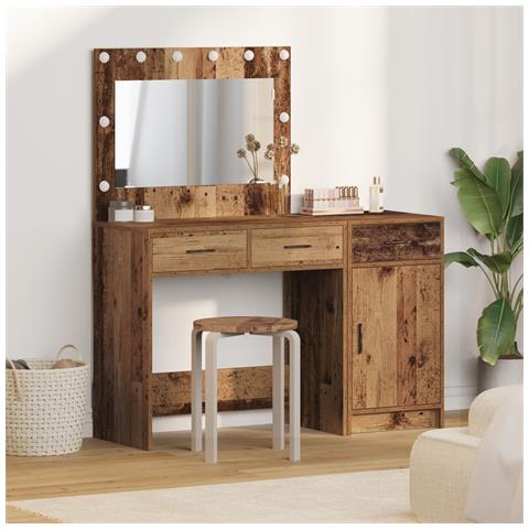 Set di Tavolo da Trucco 2 Pezzi con LED in Legno Vecchio e Legno Ingegnerizzato - Foto 2