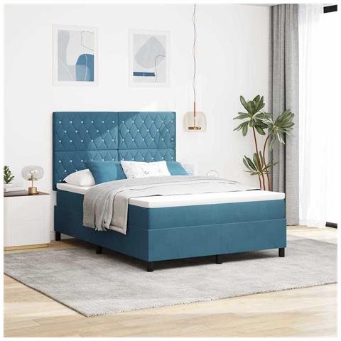 Letto a molle con materasso Blu scuro 140 x 200 cm Velluto - Foto 2