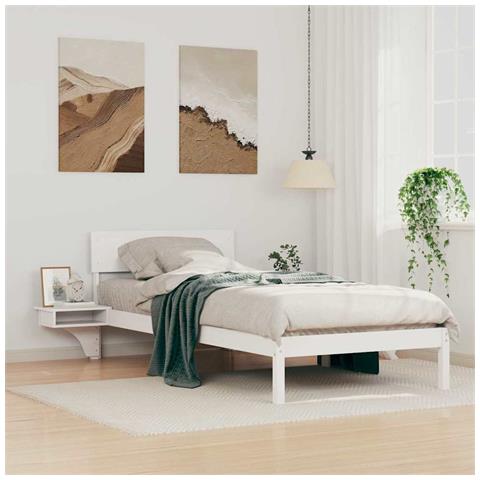 Rete letto con comodini Bianco Legno di pino massello - Foto 2