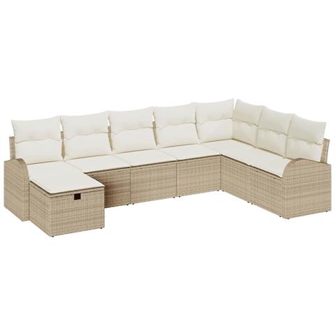 Set Divano da Giardino con cuscino 8 pcs Beige Poly Rattan - Foto 1