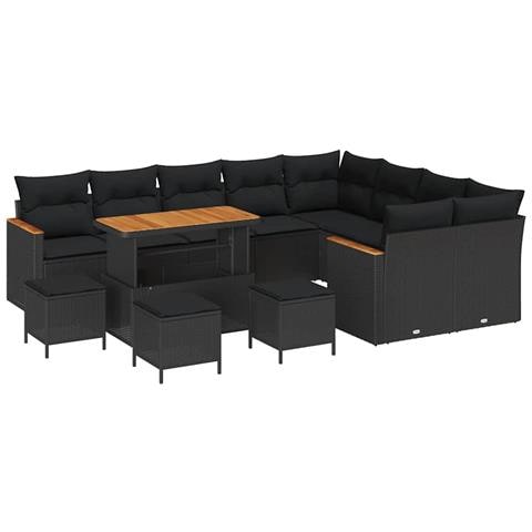Set Divano da Giardino con cuscino 13 pcs Nero Poly Rattan - Foto 1