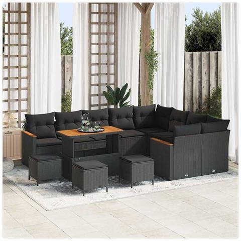 Set Divano da Giardino con cuscino 13 pcs Nero Poly Rattan - Foto 2