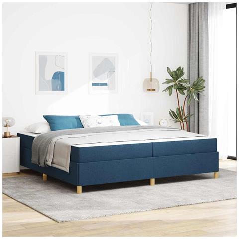 Letto a molle Blu e blu scuro e bianco 200 x 200 cm Tessuto - Foto 2
