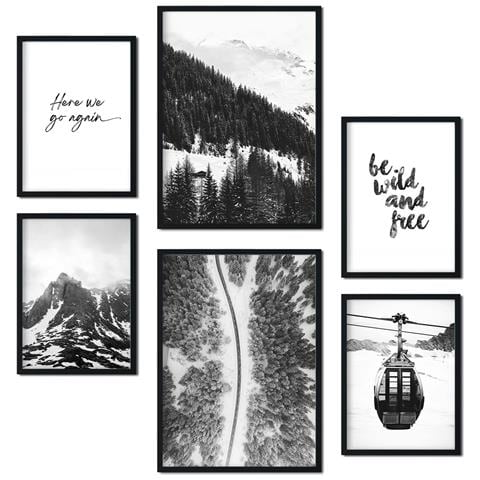 Set Di 6 Stampe Immagini Di Montagne In Bianco E Nero, Stampe Artistiche Da Parete, Poster Decorativi, Design D'interni In Galleria D'arte A3 & A4 Senza Cornice - Foto 1