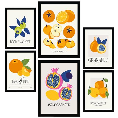 Set Di 6 Stampe Cibo E Nutrizione Frutta Rotonda Natura E Stampe Botaniche Per L'interior Design A3 & A4 Senza Cornice - Foto 1