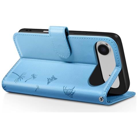 Custodia A Portafoglio Per Iphone Air Premium Design Fiori Farfalla, Blu Chiaro - Foto 2