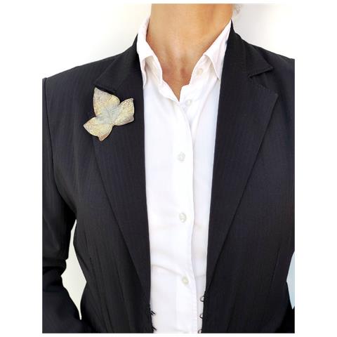 Spilla Antica In Foglia D'oro ""foglia D'autunno"" - Foto 2