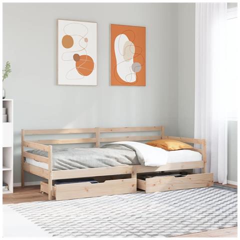 Dormeuse con Cassetti Bianca 80x200 cm Legno Massello di Pino - Foto 2