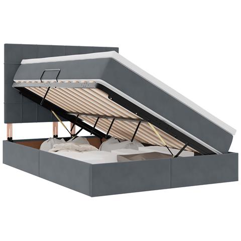 Letto con contenitore e LED Grigio scuro 140 x 190 cm Velluto - Foto 1
