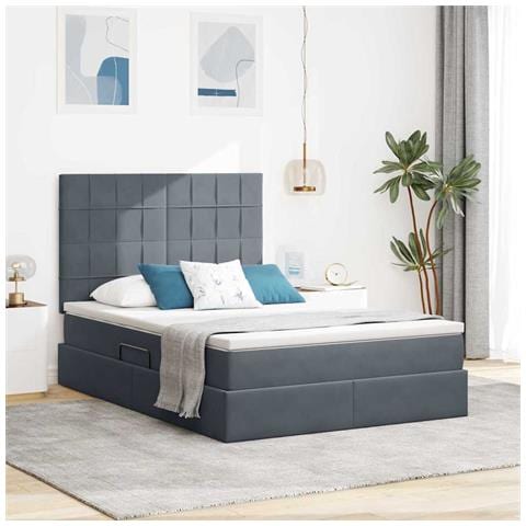 Letto con contenitore e LED Grigio scuro 140 x 190 cm Velluto - Foto 2