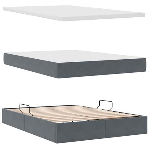 Letto con contenitore e LED Grigio scuro 140 x 190 cm Velluto - Foto 9