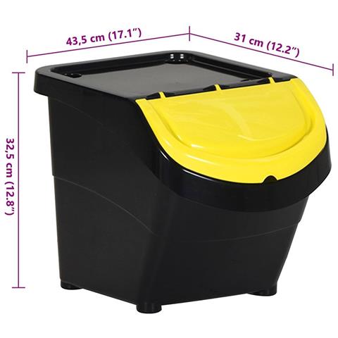 Cestini per Rifiuti Impilabili con Coperchi 3pz Neri in PP 78 L - Foto 9