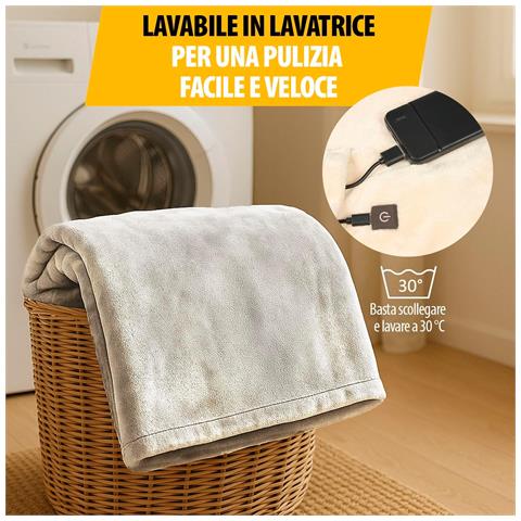 Coperta Riscaldante Senza Fili, 150 X 80 Cm, 3 Livelli Fino A 60 °c, Power Bank 5.000 Mah, Riscaldamento Rapido, Pile Lavabile, Portatile - Foto 6