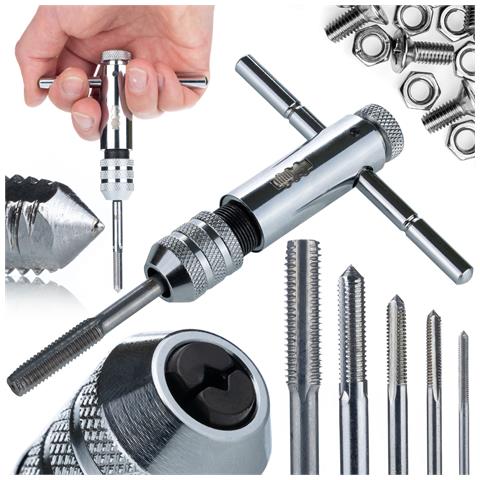 Tassellatore Manuale M3-m8 - | Acciaio, Argento, 11.2x3.4x3.2 Cm, 75g | Per Filettatura Precisa In Metallo E Legno - Foto 1