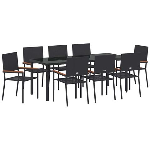 Set da Pranzo per Giardino con cuscino 9 pcs Nero polyrattan - Foto 1