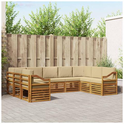 Set divani 9 pcs Naturale e Beige Legno di Acacia Massello - Foto 2