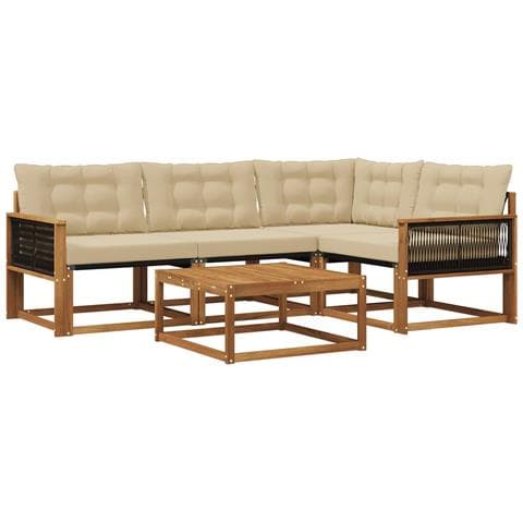 Set di divani da esterno con cuscino 5 pcs Naturale e Beige - Foto 1