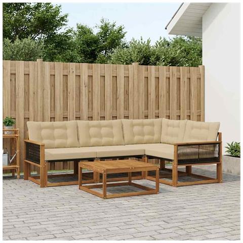 Set di divani da esterno con cuscino 5 pcs Naturale e Beige - Foto 2