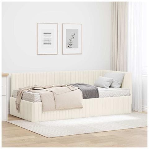 Struttura Letto Angolare con Materasso 2 pcs Crema Velluto - Foto 2