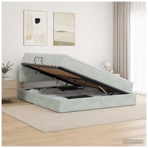 Letto con Contenitore Grigio Chiaro 160 x 200 cm Velluto - Foto 2