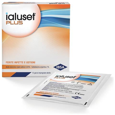 Garza Ialuset Plus Impregnata di Crema di Acido Ialuronico 0,05%, di Sulfadiazina Argentica 1%, Macrogol, Glicerolo e Acqua 10 X 10 cm 10 Pezzi - Foto 1