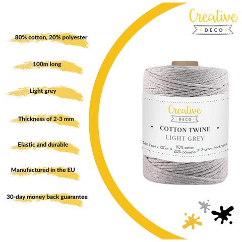 100m Macrame Corda Verde Chiaro | Filo Cotone Uncinetto | 2-3 Mm (+-0.5mm) | 15 Strati | Grande Spago Da Cucina Rotolo Spessi Naturali Forte | Decorazione Casa Artigianato Artistico Foto - Foto 2